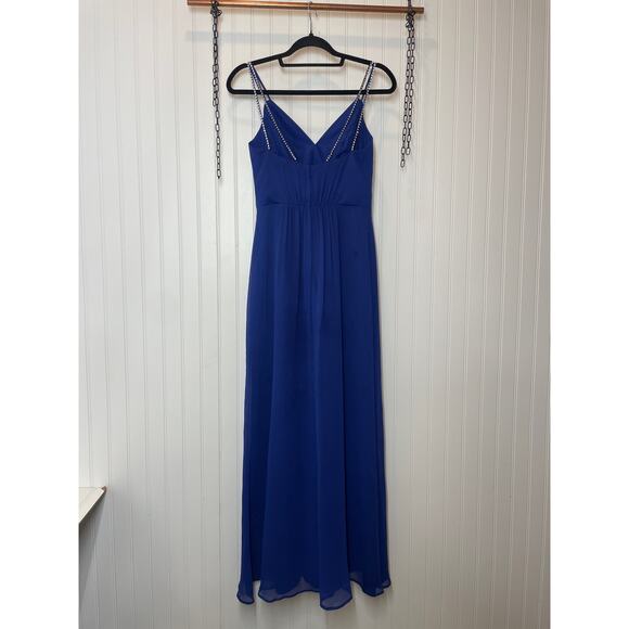 David’s Bridal Royal Blue Plated Fit And Flare Long Dress Gown Wedding Size 0 - Picture 3 of 7